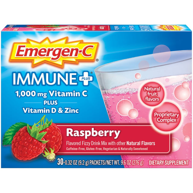 Emergen-C Immune plus Vitamin C Supplement Powder, Raspberry, 30 Ct