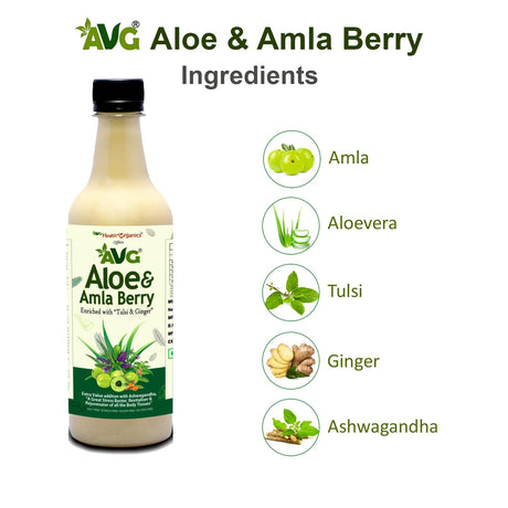 AVG Health Organics Aloe & Amla Berry, Aloevera & Amla Juice with Ashwagandha, Immunity Booster, Natural Detox, Sugar Free, 500ML | Pack of 2