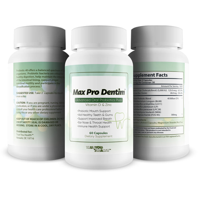 Max Pro Dentim - Mouth & Teeth Health Supporting Probiotic & Vitamin Formula - Support Healthy Teeth & Gums - Probiotics for Oral & Dental Health - Contains Vitamin D & Zinc - Help Reduce Bad Breath