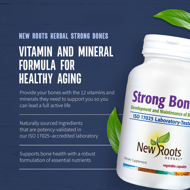 New Roots Herbal Strong Bones - Calcium, Magnesium, Vitamin D3, VIT C, Bioavailable K2 (MK-7) - GMO, Soy, Gluten Free - Supplement for Bone Health – (360 Veg Caps)