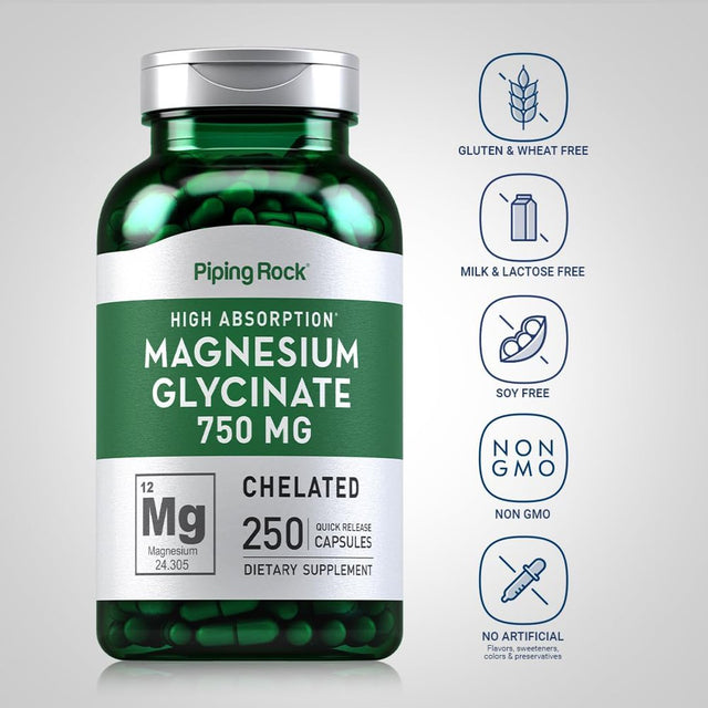 Magnesium Glycinate 665 Mg | 250 Capsules | Buffered Formula | by Piping Rock