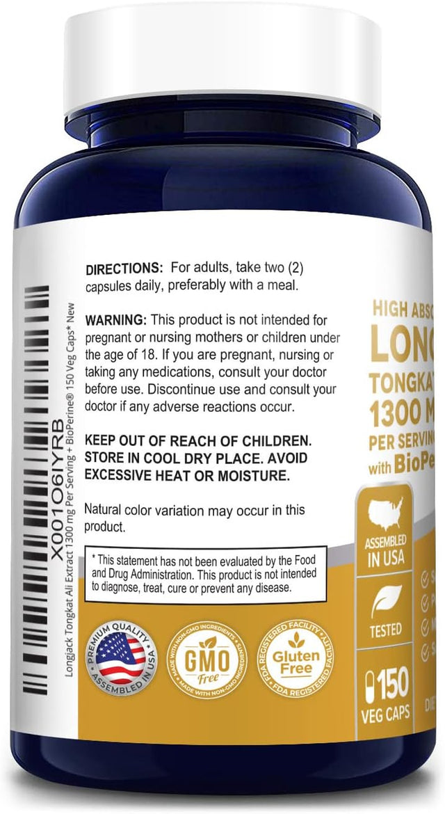 Nusapure Longjack Tongkat Ali 260,000Mg 150 Veggie Caps (Non-Gmo, Gluten Free) Bioperine