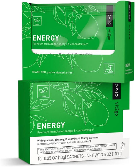 Energy Powder with Magnesium, Zinc, and B Vitamins | Contains 124Mg of Natural Caffeine from Ginseng and Guarana | Perfect for Naturally Enhancing Mental and Physical Performance, 10 Sachets