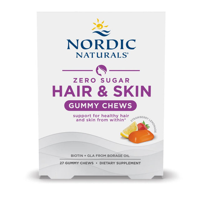 Nordic Naturals Zero Sugar Hair & Skin Gummy Chews, Strawberry Lemonade - 27 Gummy Chews