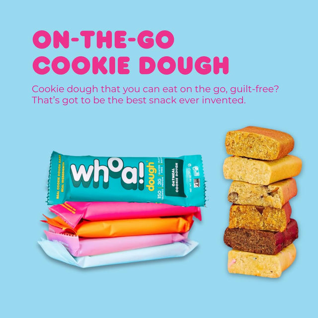 Whoa Dough Edible Cookie Dough Bars- Certified Non-Gmo, Kosher and Gluten Free Bars - Healthy Snack Foods - Plant Based Snacks - Real Ingredients - Variety Pack (6 Bars)