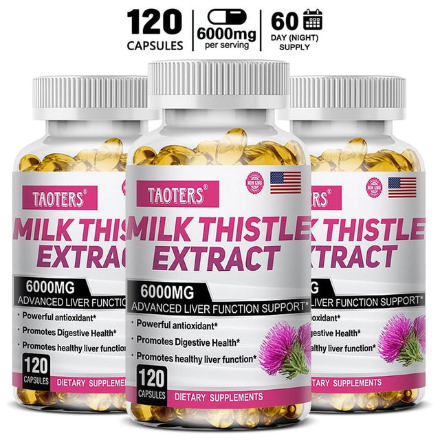 TAOTERS Milk Thistle Extract 6000 Mg Softgels, Advanced Liver Support, with Dandelion and Artichoke...-60Capsules