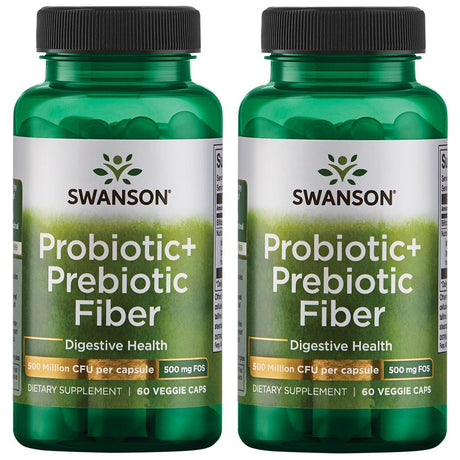 Swanson Probiotic+ Prebiotic Fiber 500 Million Cfu 60 Veg Caps 2 Pack