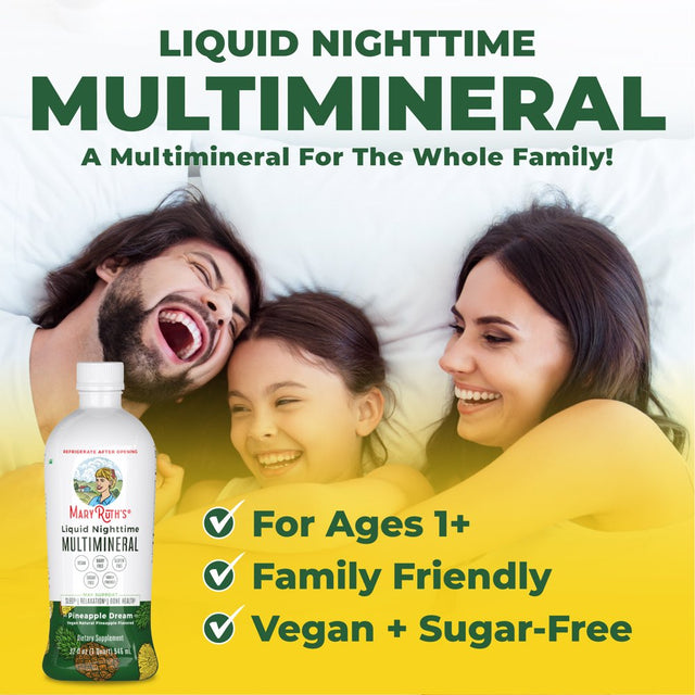 Maryruth Organics | Multimineral Supplement | Sleep Support, Relaxation, Bone Health for Adults & Kids | Pineapple Flavor | Vegan | Gluten Free | Sugar Free | 32 Servings