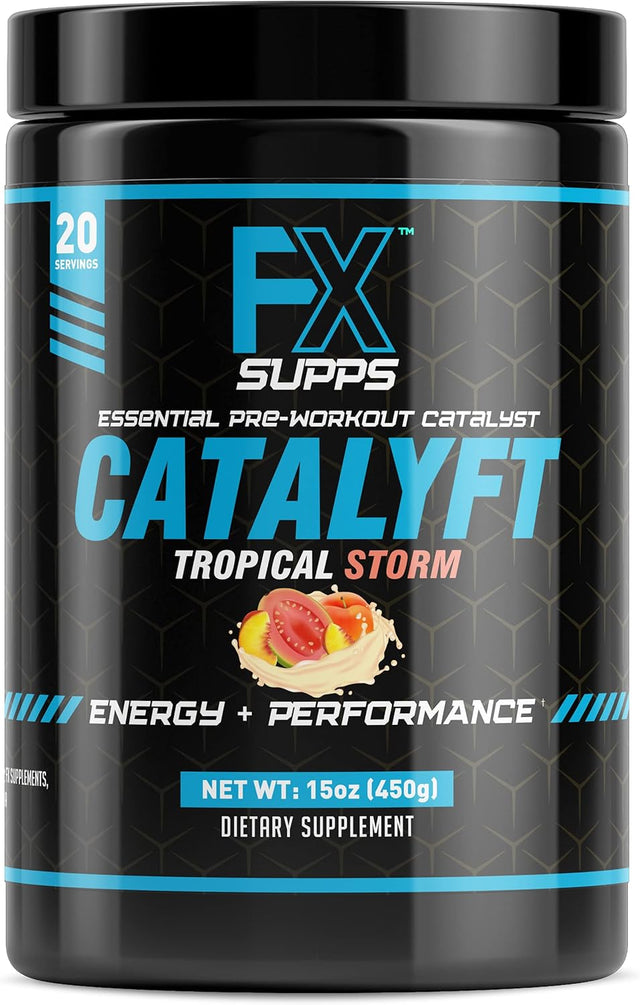 FX Supps Catalyft Pre-Workout Powder Drink for Men & Women, Tropical Storm | Mix with Creatine, Caffeine & Beta-Alanine | Best for Energy Pump, Muscle Gain and Focus, 20 Servings (1-Pack)