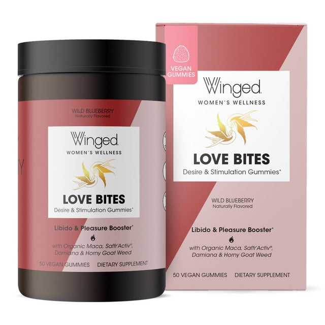 Winged Wellness Love Bites Libido and Pleasure Boosting Vegan Gummies, Women'S Supplement, 25 Servings, 50Ct