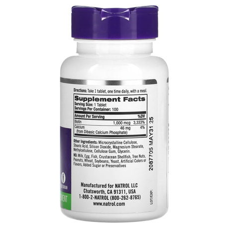 Natrol, Biotin, 1,000 Mcg, 100 Tablets