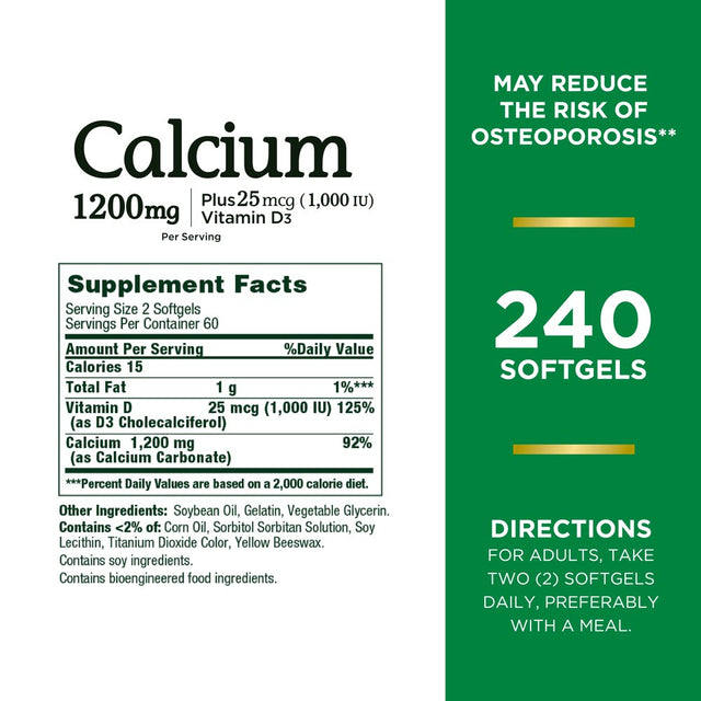 Nature’S Bounty Calcium Supplement + 1000 IU Vitamin D3, 120 Ct (2-Pack)