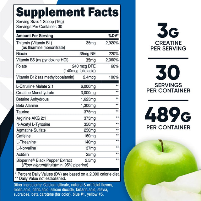 Nutricost Pre-Workout with Creatine, Green Apple, 30 Servings, Supplement