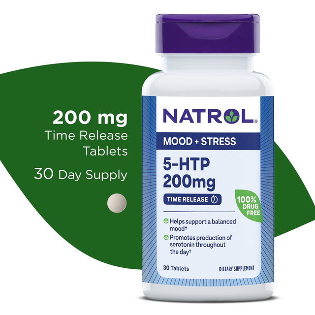 Natrol 5-HTP Time Release Tablets, Promotes a Calm Relaxed Mood, 200Mg, 30 Tablets