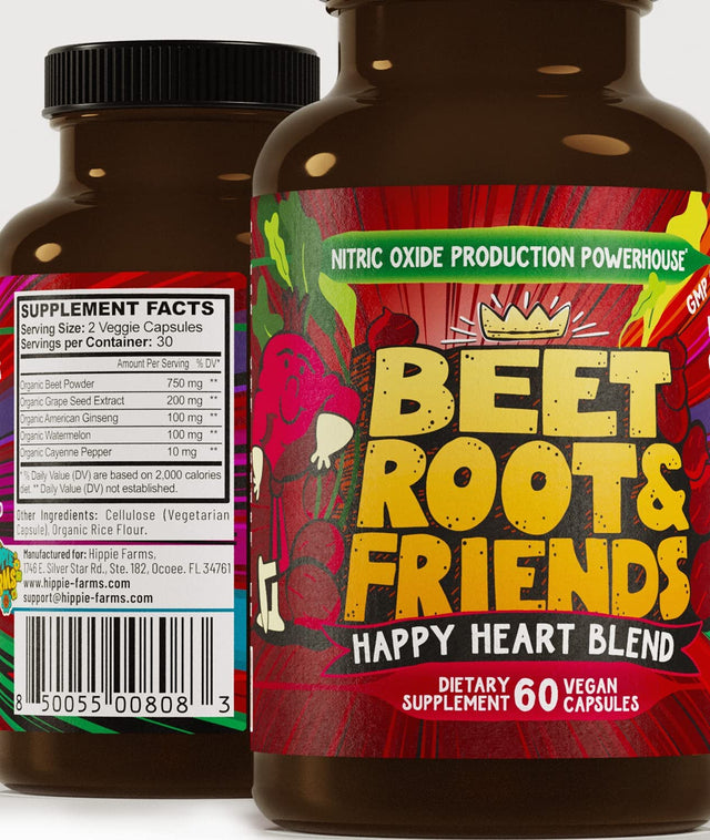 Beet Root Capsules - Circulation, Heart-Healthy Energy - W Grape Seed Extract & Ginseng 60 Count Vegan