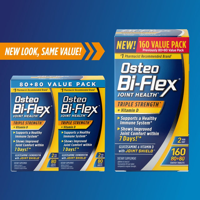 Osteo Bi-Flex Triple Strength Joint Health Supplements, Vitamin D and Glucosamine Chondroitin Tablets, 160 Count