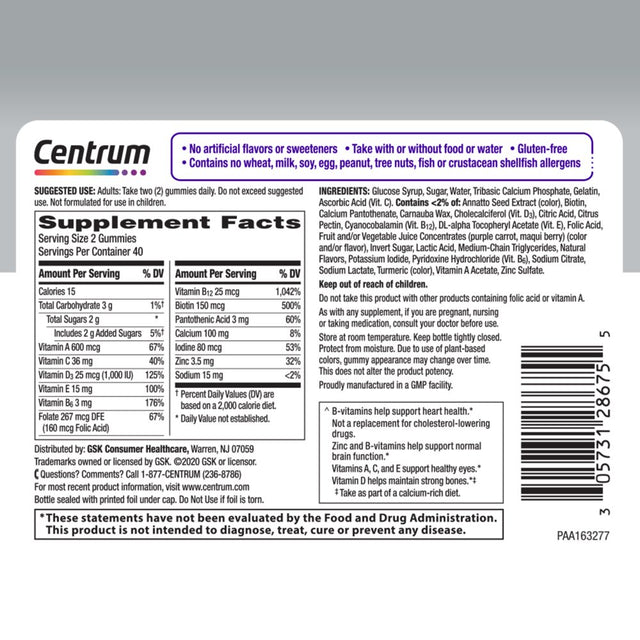 Centrum Multigummies Gummy Vitamins for Women 50 plus Multivitamin, Fruit, 80 Count