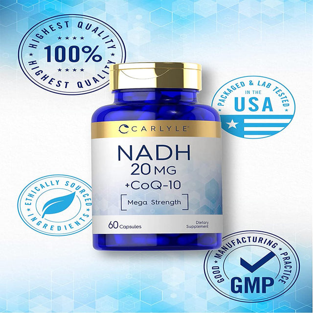 NADH Supplement 20Mg | with Coq10 | 60 Capsules | by Carlyle