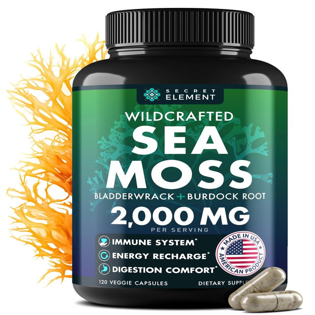 Sea Moss Capsules - Irish Sea Moss Advanced with Burdock Root, Bladderwrack Muira Puama for Immunity, Gut, Energy - Superfood Sea Moss Supplements W/Raw Sea Moss Powder - 120 Irish Seamoss Pills