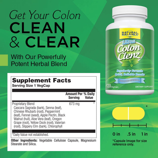 Natural Balance Ultra Colon Clenz Herbal Colon Cleanse & Detox Supplement Gentle & Dependable Overnight Formula (120 CT)