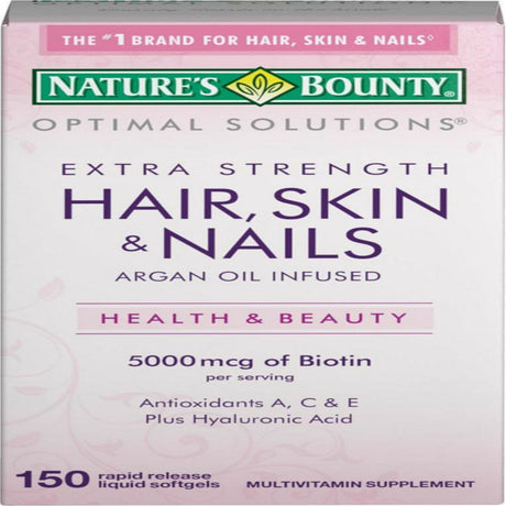 Nature'S Bounty Optimal Solutions Extra Srength Hair Skin & Nails 5000 Mcg of Biotin, Softgels 150 Ea (Pack of 4)