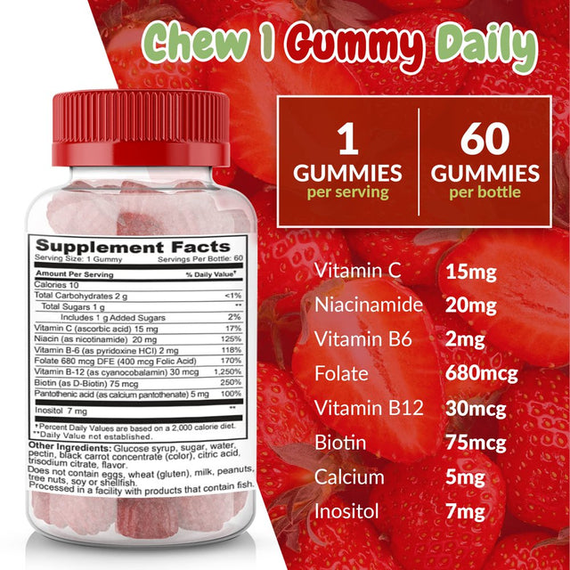 Vitamin B Complex with Vitamin C Gummies 2 Pack | Great Tasting Natural Strawberry Flavor Daily Energy and Nerve System Supplement