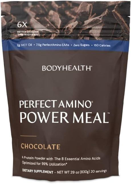 Bodyhealth Perfectamino Power Meal Shake New Dark Chocolate Flavor with MCT Oil Carb 10 and Perfect Amino Protein Base (20 Servings)