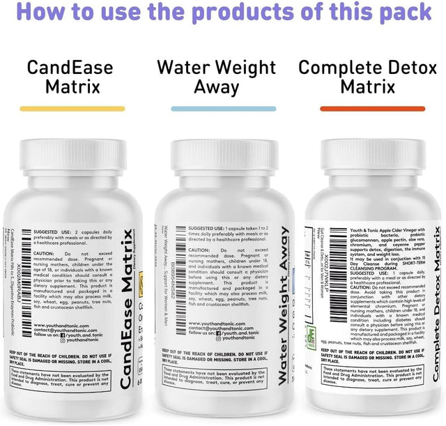 Whole Body Cleanse Detox Complete Matrix Pills | Candease and Gut Cleanser and Water Away Bundle | Digestive System Cleansing Supplement Body Alkalize & Flush Out Excess Water to Help Detoxify