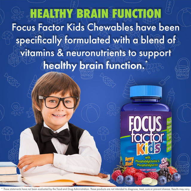 Focus Factor Kids Chewable Daily Vitamin, 150 Count, Brain Health Support with Vitamin B12, C & D3