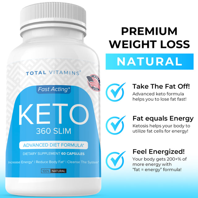 Keto 360 Slim Diet Pills Weight Loss Fat Burner Ultra Fast Pure Keto Boost Burn 60 Capsules