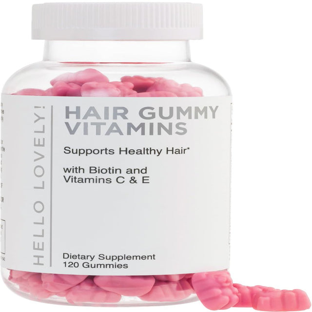 Hello Lovely! Hair Vitamins Gummies with Biotin 5000 Mcg Vitamin E & C Support Hair Growth, Premium Vegetarian Non-Gmo, for Stronger Beautiful Hair & Nails Supplement - 120 Gummy Bears