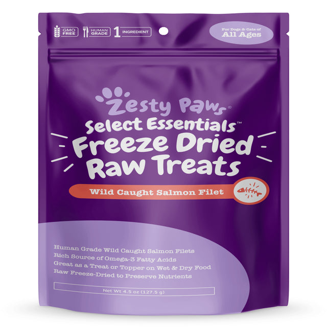 Zesty Paws Omega 3 Raw Freeze Dried Wild Caught Salmon Filet Treats for Dogs & Cats , 4.5 Oz.