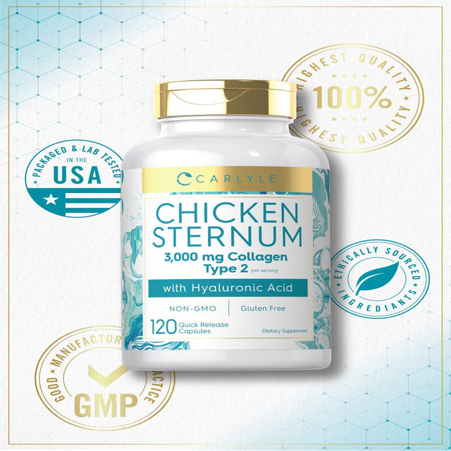 Chicken Sternum Cartilage Collagen | Type II 3000Mg | 120 Capsules | by Carlyle