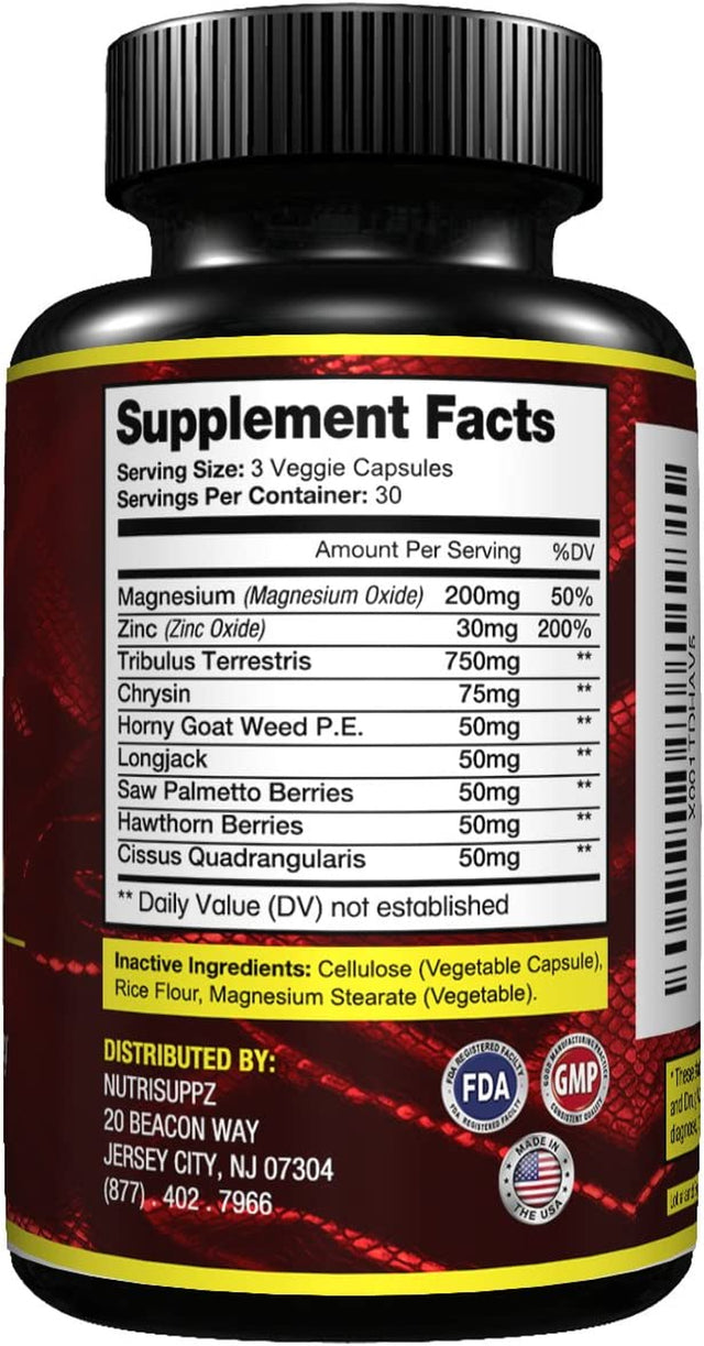 Test Booster Supplement for Men- Natural Stamina, Energy, and Muscle Support - Boost Libido and Vitality with Tribulus Terrestris, Fenugreek, and Horny Goat Weed Enhance Performance 90 Caps