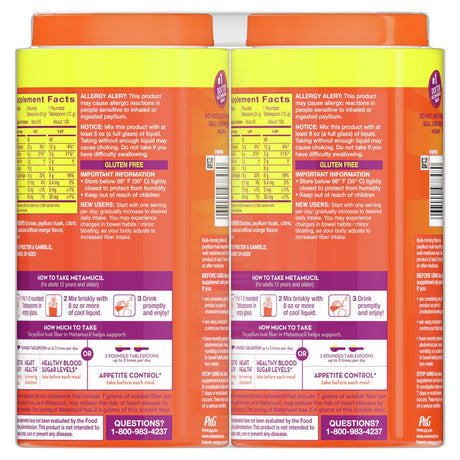 Metamucil Psyllium Fiber Supplement, 4-In-1 Fiber, Real Sugar Powder, Orange, 55 Oz, Twin Pack