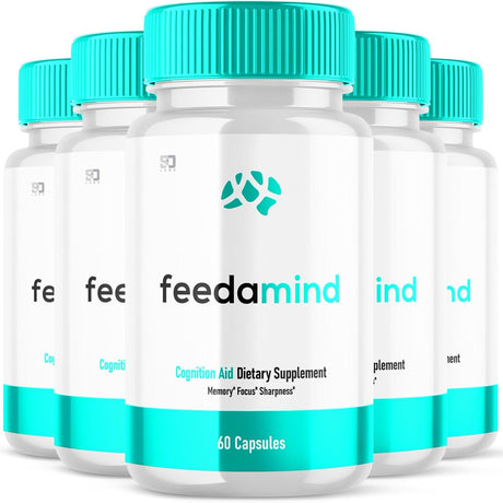 (5 Pack) Feedamind - Brain Boost Supplement - Dietary Supplement for Focus, Memory, Clarity, & Energy - Advanced Cognitive Support Formula for Maximum Strength - 300 Capsules