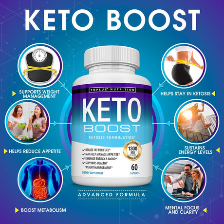 Toplux Keto Boost 1300Mg Keto Diet Pills Ketosis Supplement Support Energy & Focus, Raspberry Ketones 60 Caspules 2X Pack