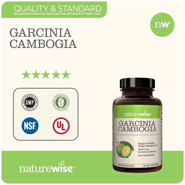 Naturewise Garcinia Cambogia Extract, HCA Appetite Suppressant and Weight Loss Supplement, 500 Mg, 180 Ct