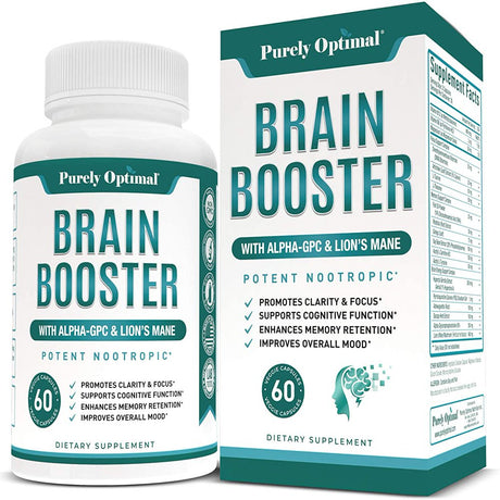 Premium Brain Supplement - Nootropic Brain Booster for Focus, Clarity, Improved Memory, Concentration & Better Mood - Brain Pills W/ Alpha-Gpc, Lion?S Mane, Ginkgo Biloba & Bacopa