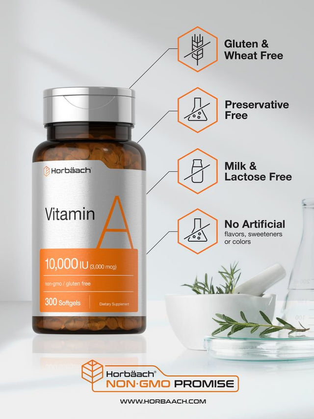 Vitamin a 10000 IU | 300 Softgels | Premium Supplement | by Horbaach