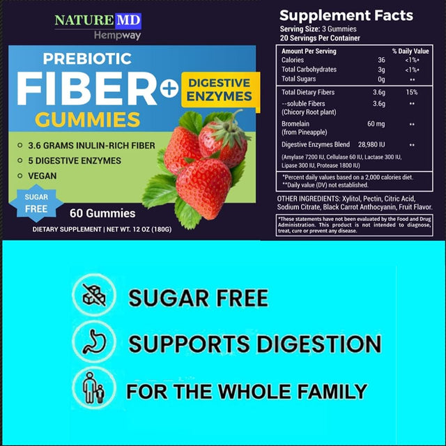 Fiber Gummies for Digestive Health & Daily Weight Support | Sugar Free | Prebiotic Natural Fibers | Delicious Natural Fruit Taste | Keto Friendly | Gluten Free, Vegan, Non-Gmo | 60 Count