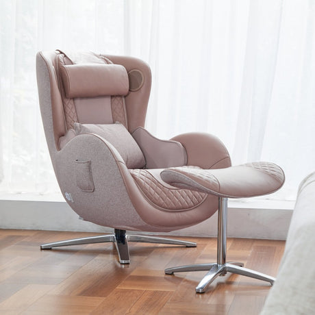 Classic Genuine Leather Massage Chair with Ottoman, Pale Rose