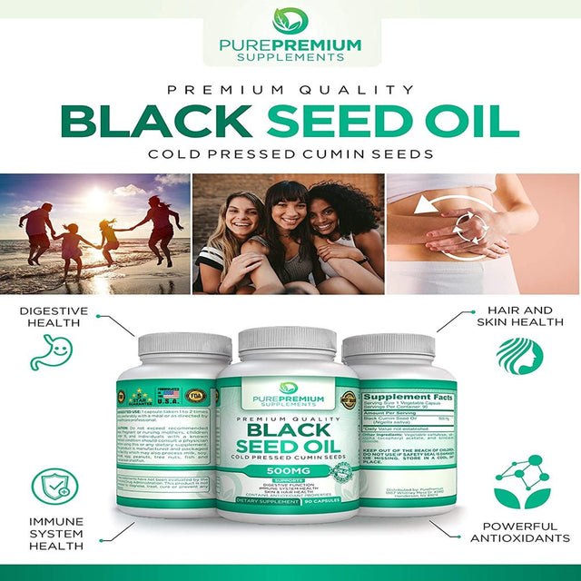 Black Seed Oil Capsules by Purepremium Supplements - Non-Gmo - 500Mg, 90 Capsules