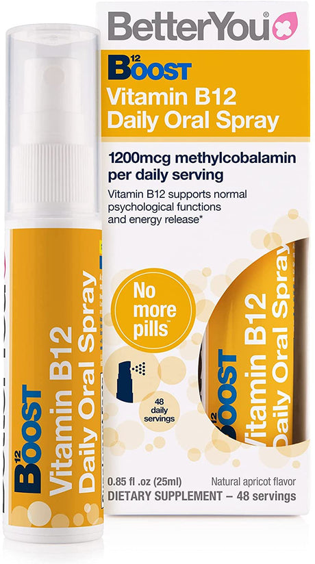 Betteryou Vitamin B12 Spray Liquid Immune Support Supplement, 300Μg Strength per Single Spray, 0.85 Fl Ounce (192 Sprays), Apricot