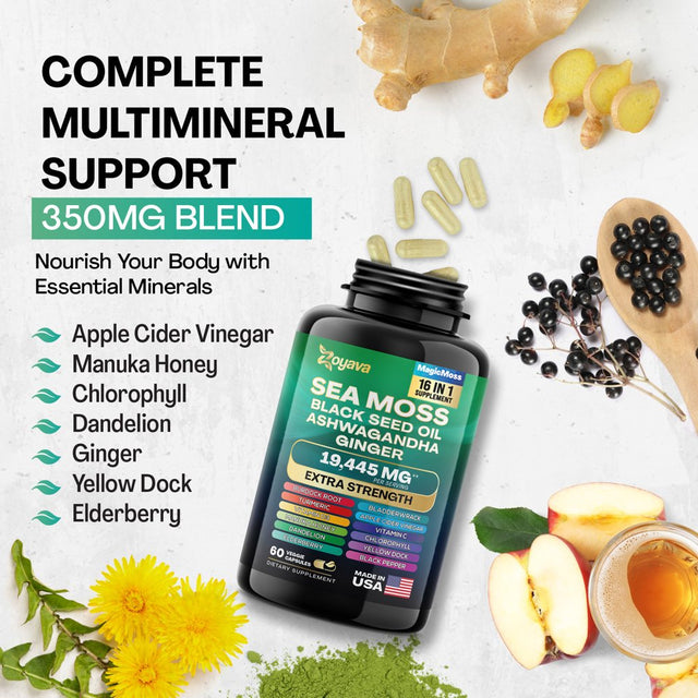 Zoyava Sea Moss Blend, 19,445 MG All-In-One Formula with over 15+ Super Ingredients, Extra Strength & High Potency