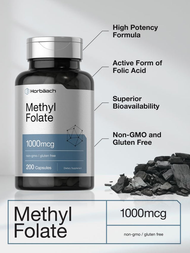 Methyl Folate 1000 Mcg | 200 Capsules | Methyl Folate 5-MTHF | by Horbaach