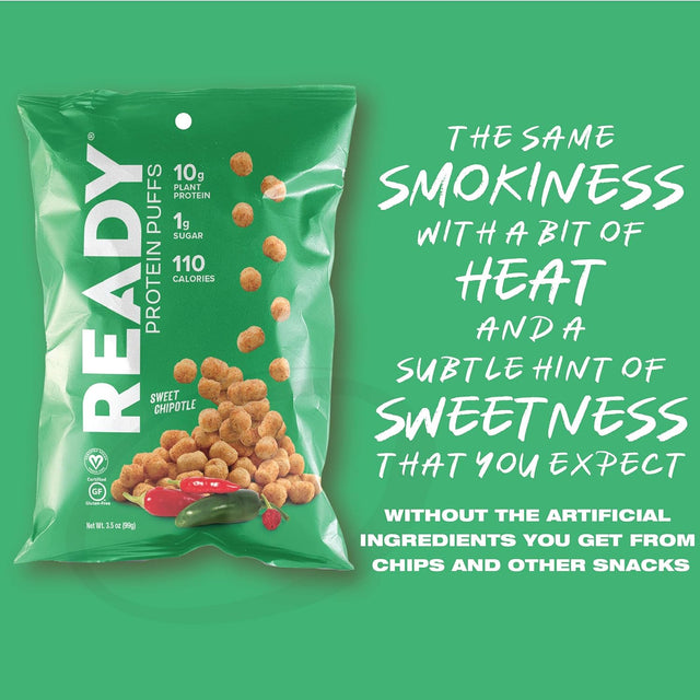 Ready Protein Puffs, 10G Plant-Based Protein, Gluten-Free, Vegan, Non-Gmo, Chipotle, 3.5 Ounce Pouch, 6-Pack