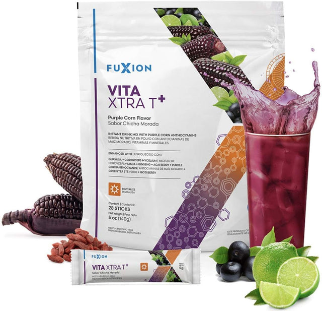 All Natural Herbs & Fruits Blended in New & Improved Zeal by Fuxion Vita Xtra T without Wild Berry - Clean Energy Drink, Natural Occured Caffeine - 1 Pouch of 28 Individual Sticks