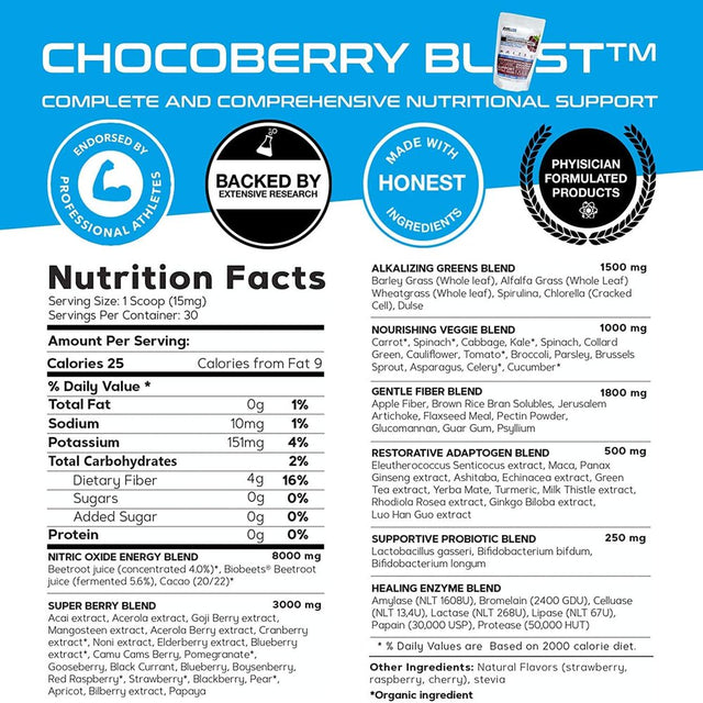 CHOCOBERRY Blast Whole Food Nutrition Powder, 40+ Superfoods, Pureclean Performance