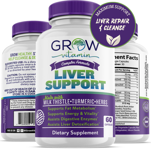 Grow Vitamin Liver Cleanse Detox & Repair Formula - Herbal Liver Support Supplement with Milk Thistle Dandelion Root Turmeric and Artichoke Extract for Liver Health